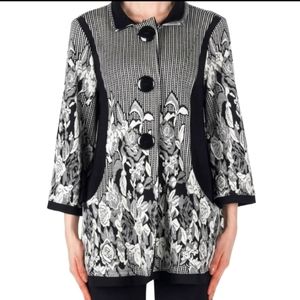 Joseph Ribkoff Black/Off-White Floral Jacquard Jacket Size 10
